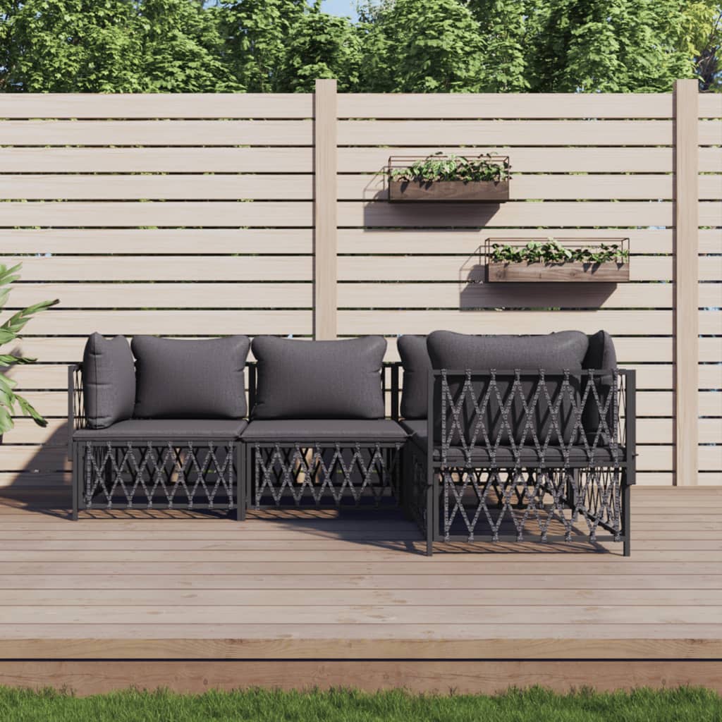 vidaXL Salon de jardin 4 pcs avec coussins anthracite acier