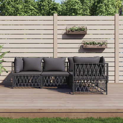 vidaXL Salon de jardin 4 pcs avec coussins anthracite acier