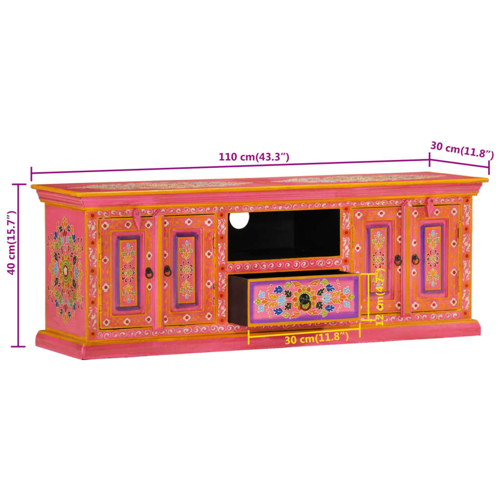 vidaXL Meuble TV Rose 110x30x40 cm Bois de manguier massif