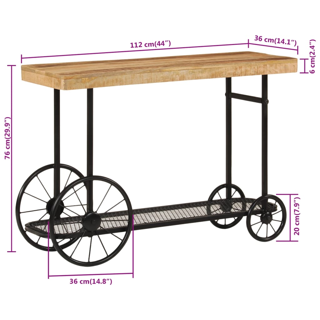 vidaXL Console 112x36x76 cm Bois de manguier massif et fer