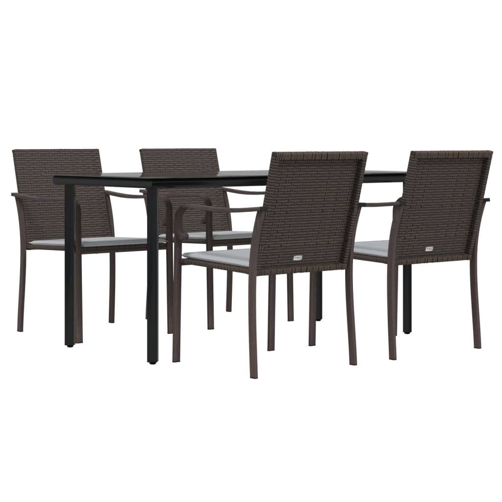vidaXL 5-tlg. Garten-Essgruppe mit Kissen Poly Rattan und Stahl