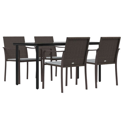 vidaXL 5-tlg. Garten-Essgruppe mit Kissen Poly Rattan und Stahl