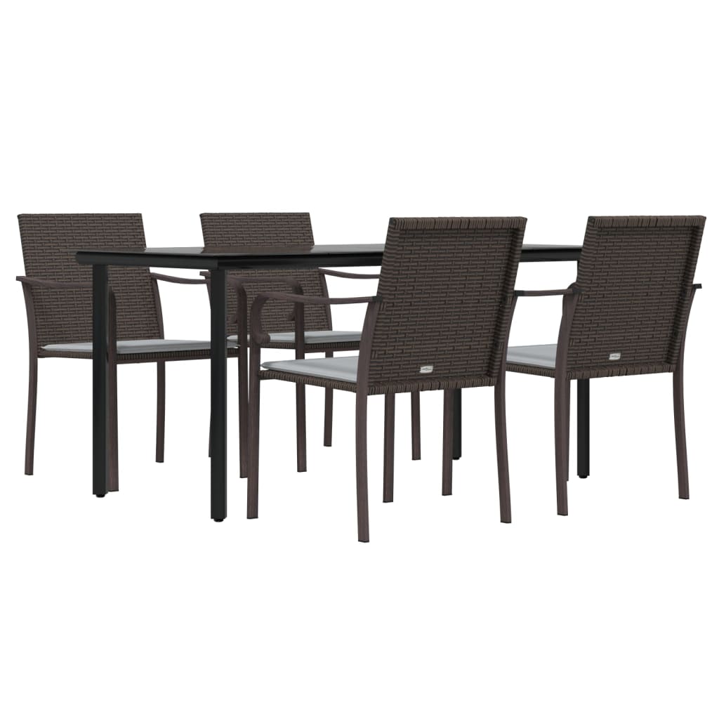 vidaXL 5-tlg. Garten-Essgruppe mit Kissen Poly Rattan und Stahl