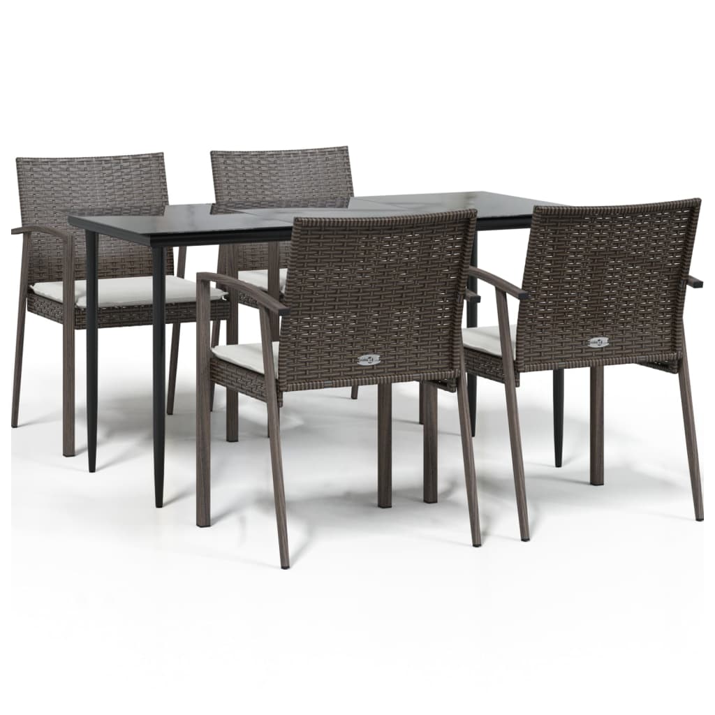 vidaXL 5-tlg. Garten-Essgruppe mit Kissen Poly Rattan und Stahl
