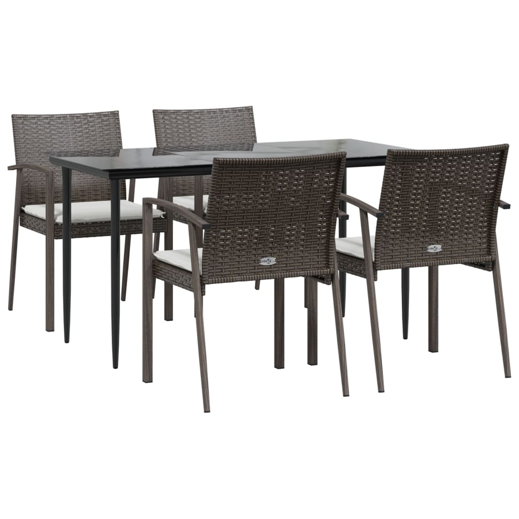 vidaXL 5-tlg. Garten-Essgruppe mit Kissen Poly Rattan und Stahl