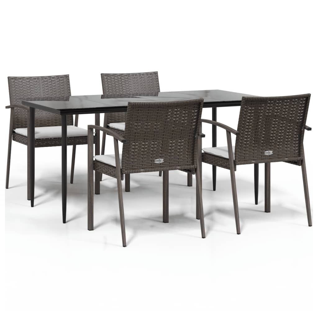 vidaXL 5-tlg. Garten-Essgruppe mit Kissen Poly Rattan und Stahl