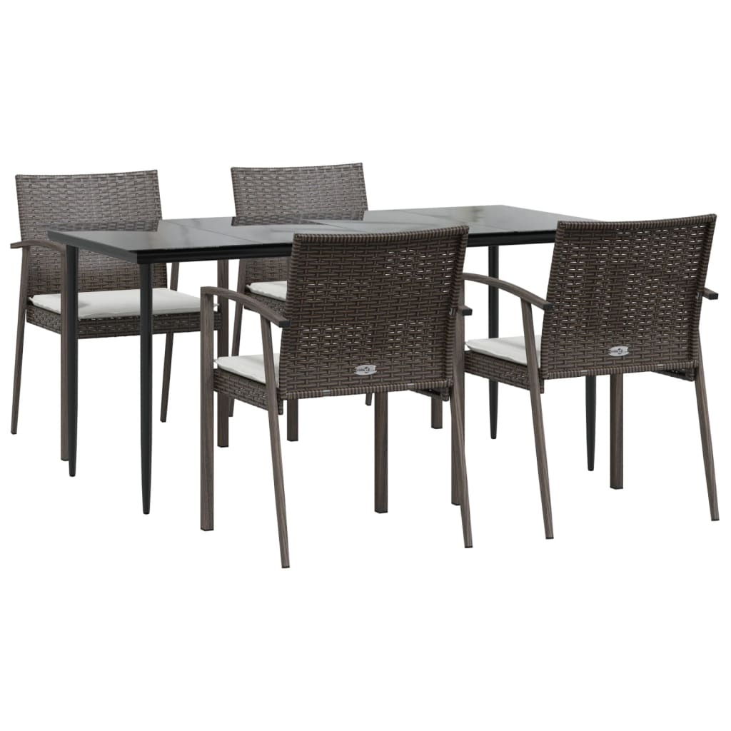 vidaXL 5-tlg. Garten-Essgruppe mit Kissen Poly Rattan und Stahl