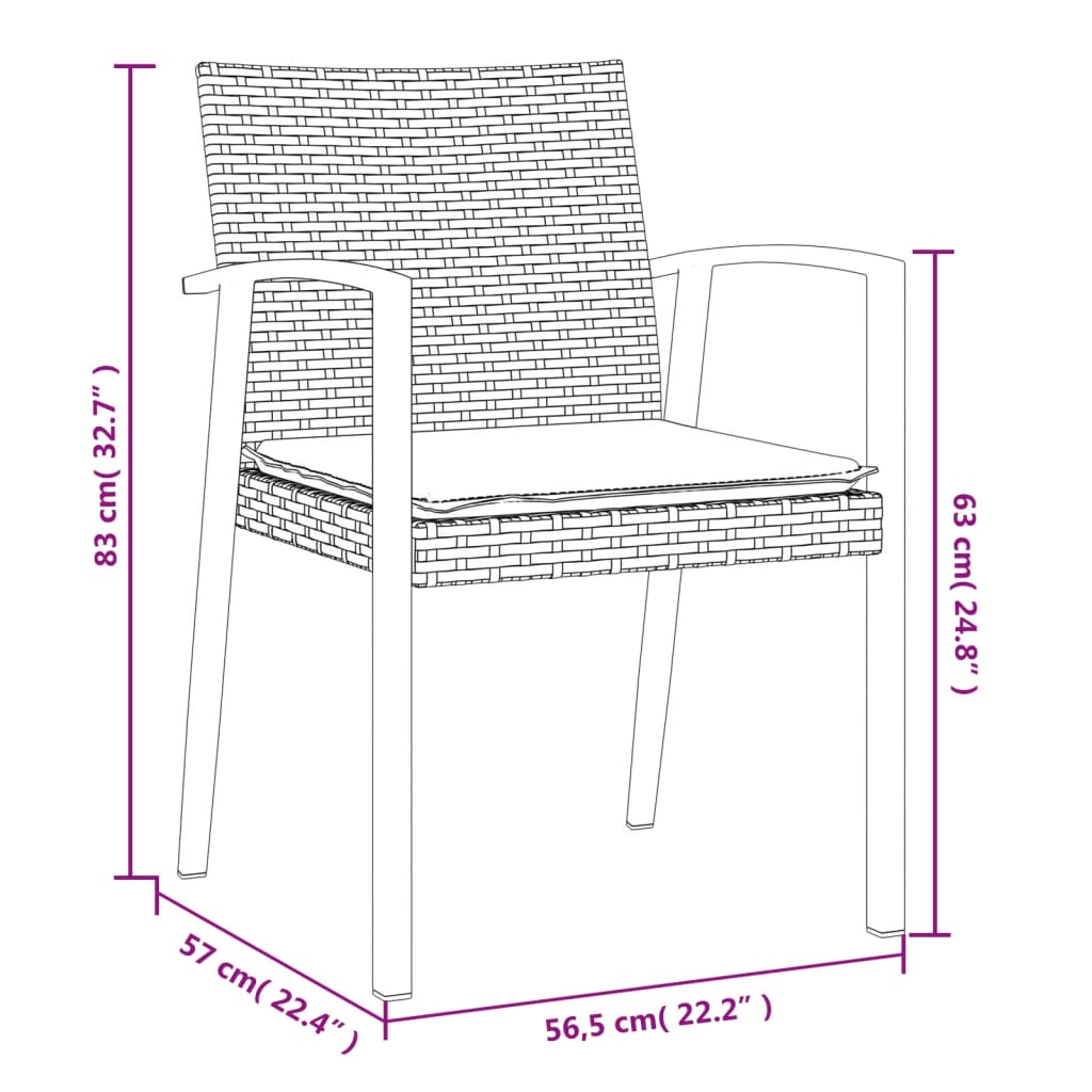 vidaXL 5-tlg. Garten-Essgruppe mit Kissen Poly Rattan und Stahl