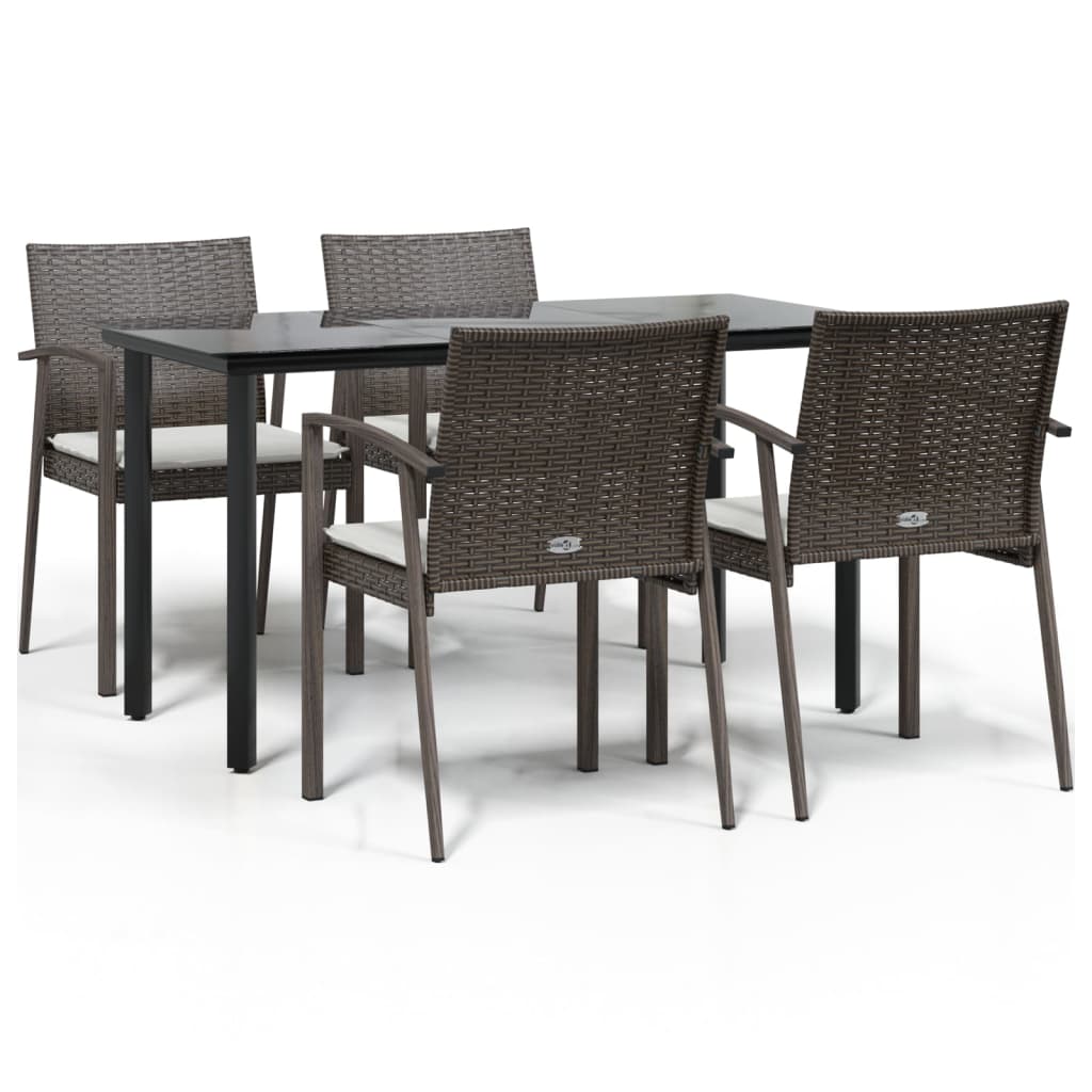 vidaXL 5-tlg. Garten-Essgruppe mit Kissen Poly Rattan und Stahl