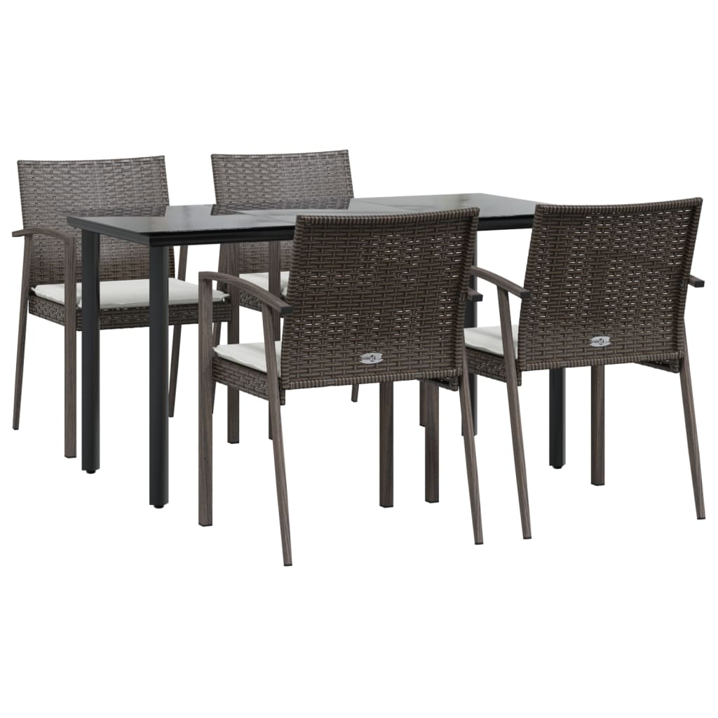 vidaXL 5-tlg. Garten-Essgruppe mit Kissen Poly Rattan und Stahl