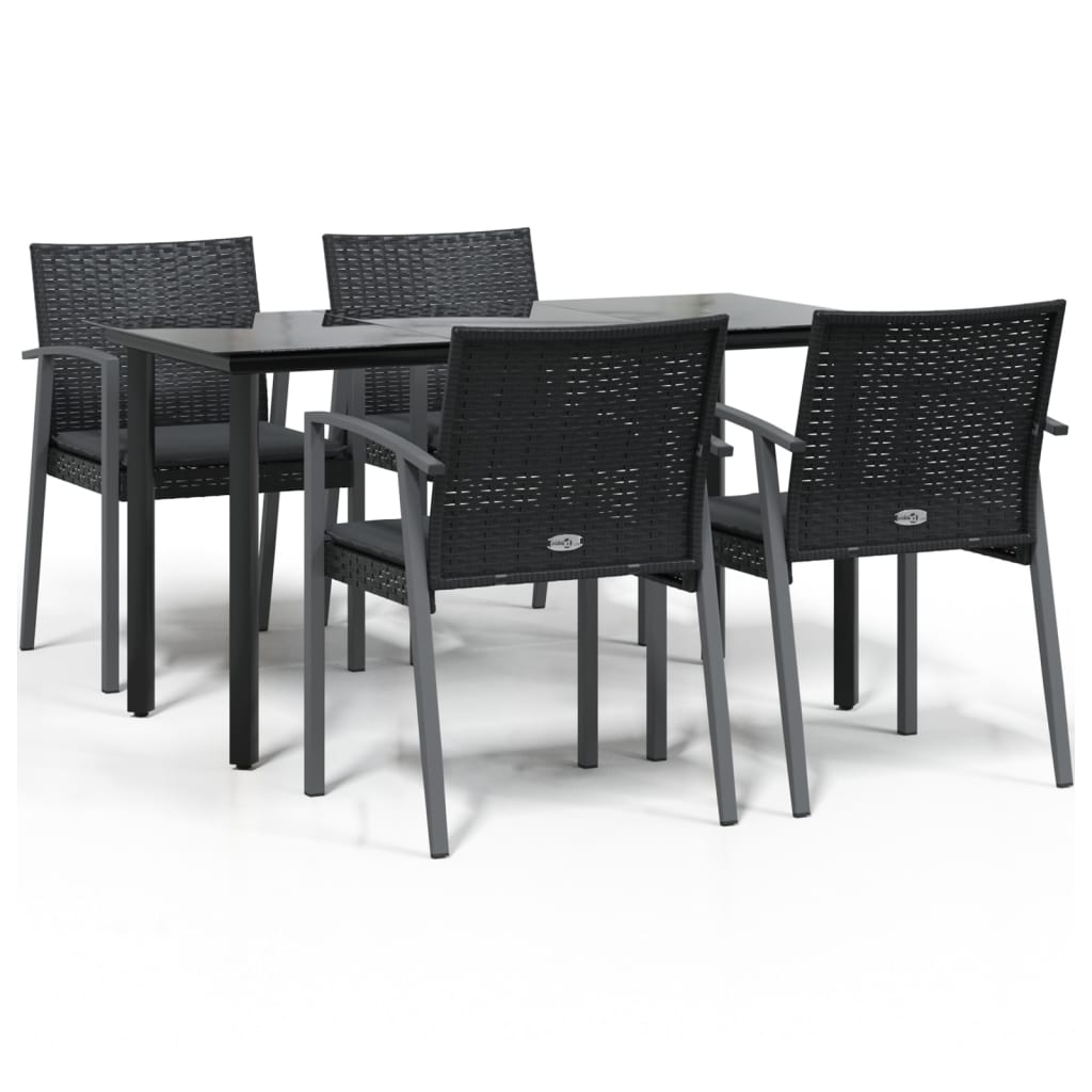 vidaXL 5-tlg. Garten-Essgruppe mit Kissen Poly Rattan und Stahl