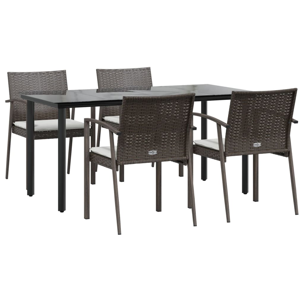 vidaXL 5-tlg. Garten-Essgruppe mit Kissen Poly Rattan und Stahl