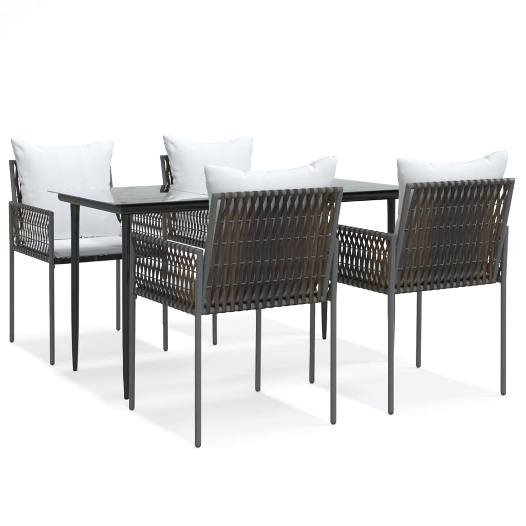 vidaXL 5-tlg. Garten-Essgruppe mit Kissen Poly Rattan und Stahl