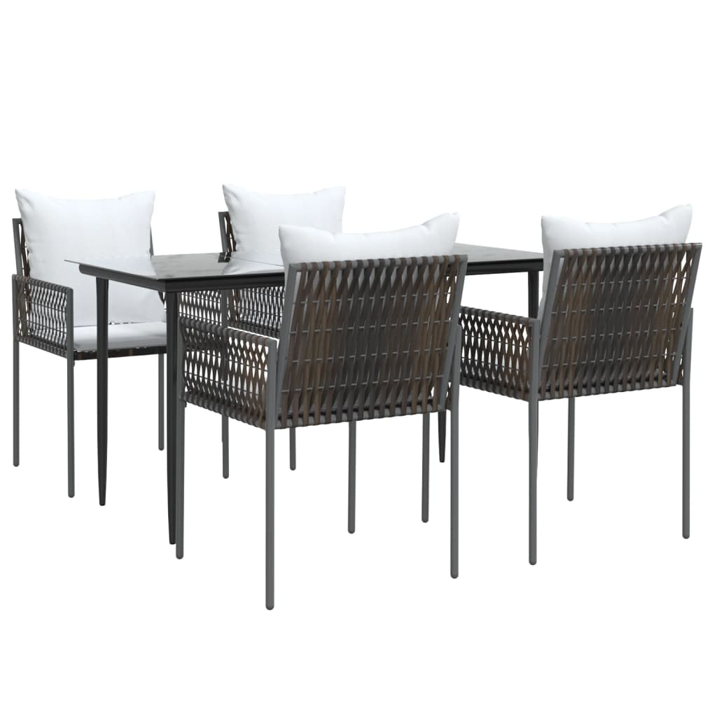 vidaXL 5-tlg. Garten-Essgruppe mit Kissen Poly Rattan und Stahl