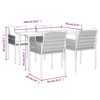 vidaXL 5-tlg. Garten-Essgruppe mit Kissen Poly Rattan und Stahl