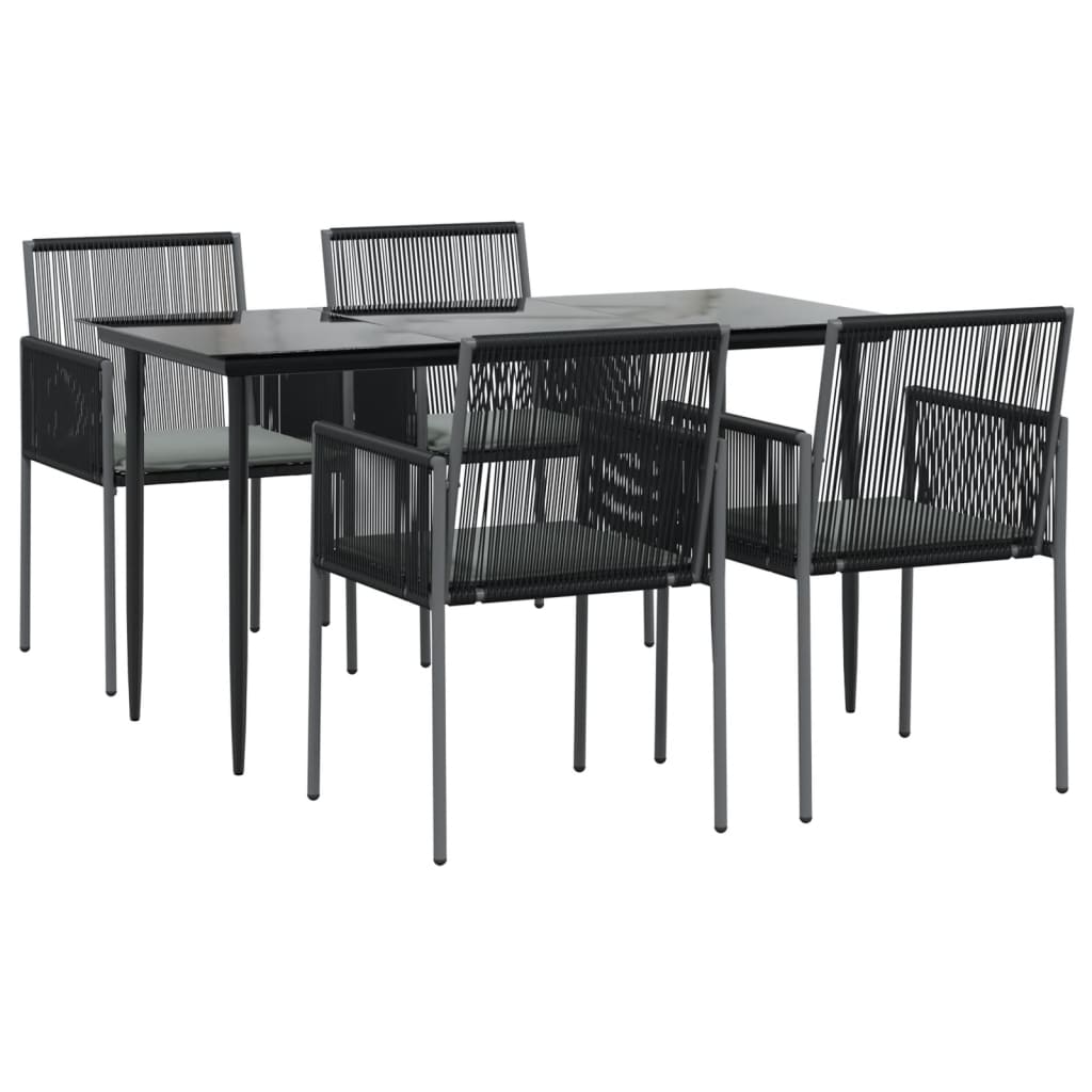 vidaXL 5-tlg. Garten-Essgruppe mit Kissen Schwarz Poly Rattan & Stahl