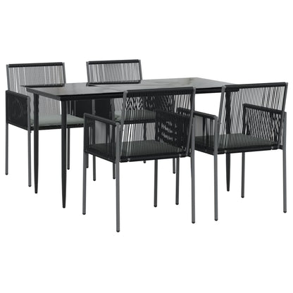 vidaXL 5-tlg. Garten-Essgruppe mit Kissen Schwarz Poly Rattan & Stahl
