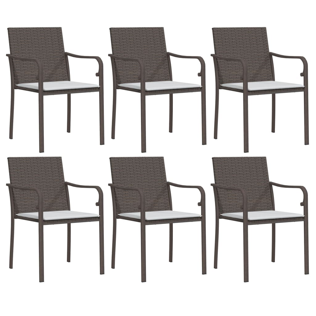 vidaXL Chaises de jardin avec coussins 6 pcs Marron 56x59x84 cm Résine tressée