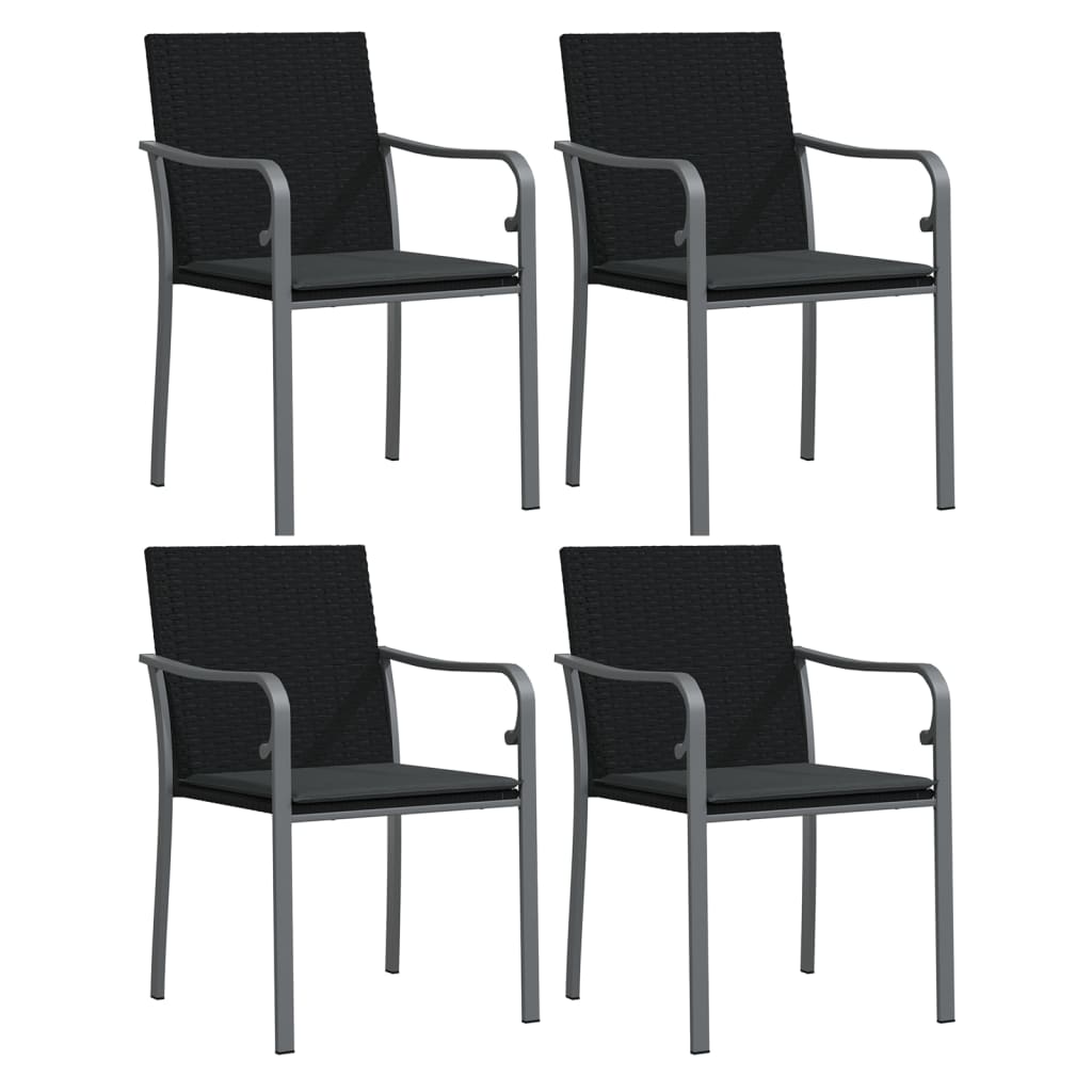 vidaXL Chaises de jardin avec coussins 4 pcs Noir 56x59x84 cm Résine tressée
