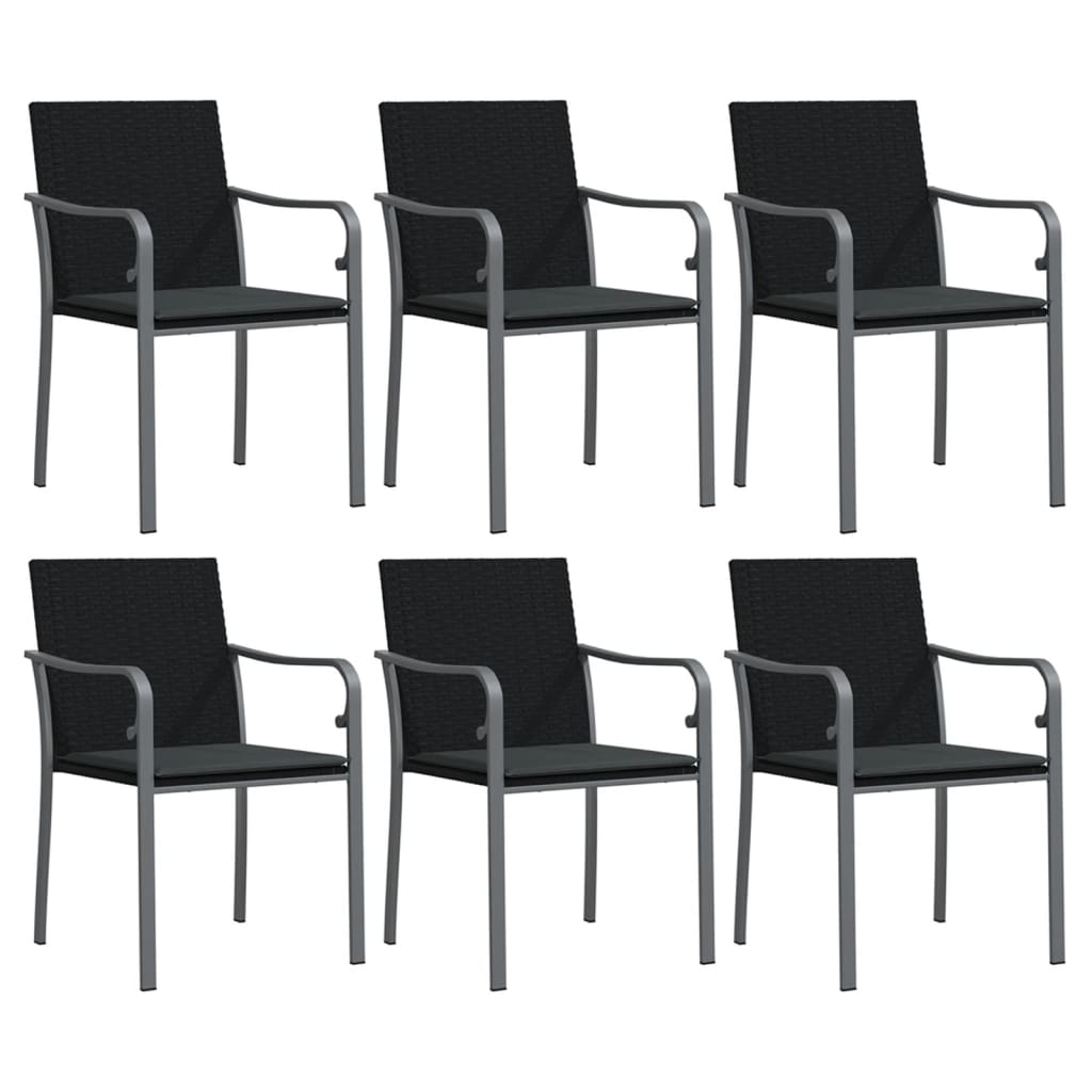 vidaXL Chaises de jardin avec coussins 6 pcs Noir 56x59x84 cm Résine tressée