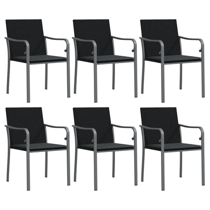 vidaXL Chaises de jardin avec coussins 6 pcs Noir 56x59x84 cm Résine tressée