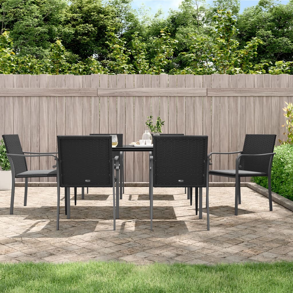 vidaXL Chaises de jardin avec coussins 6 pcs Noir 56x59x84 cm Résine tressée