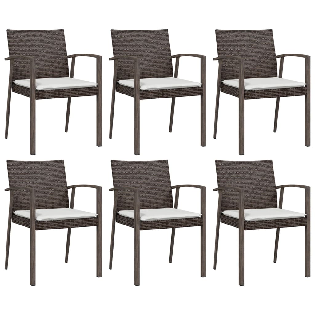 vidaXL Chaises de jardin avec coussins 6 pcs Marron 56,5x57x83 cm Résine tressée