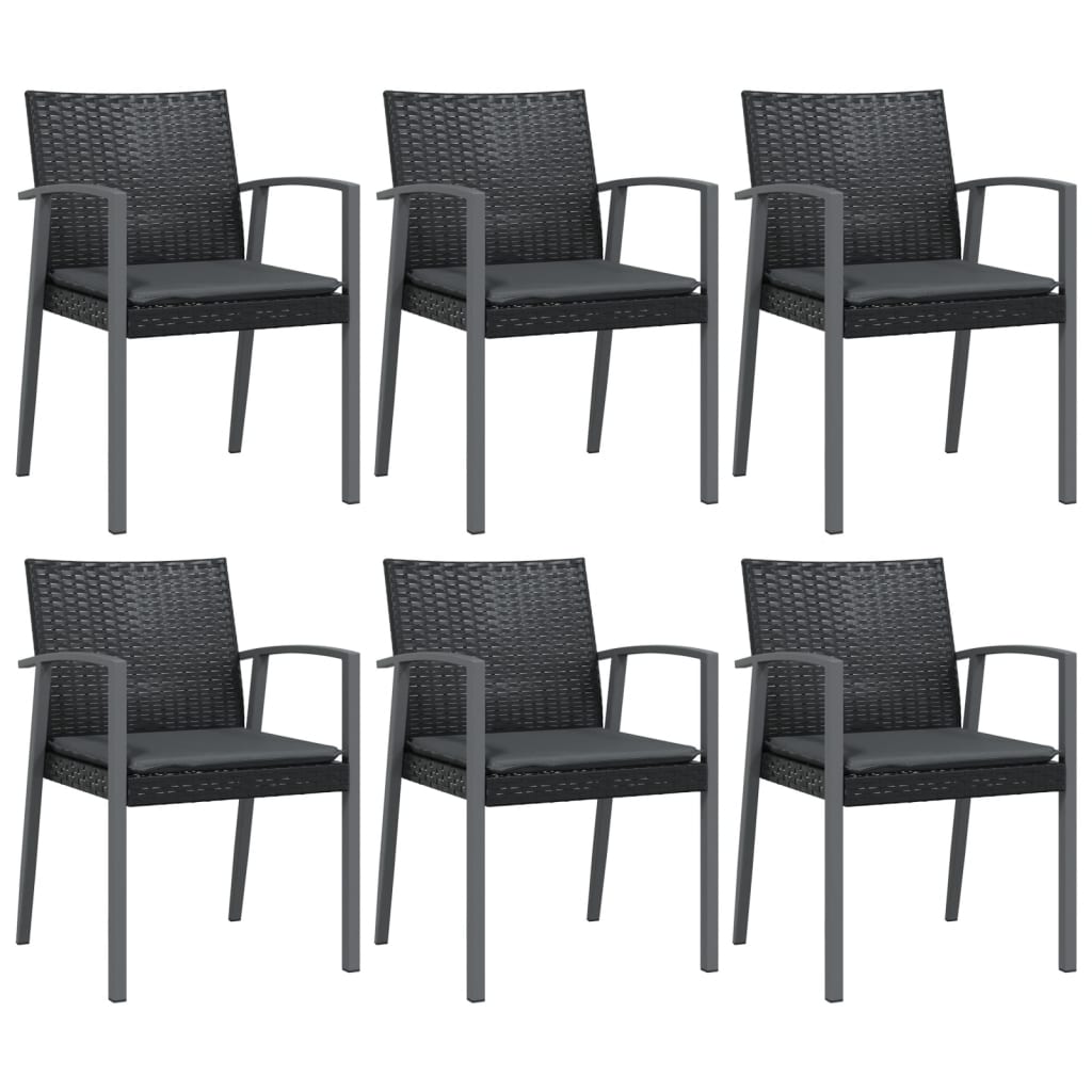 vidaXL Chaises de jardin avec coussins 6 pcs Noir 56,5x57x83cm Résine tressée