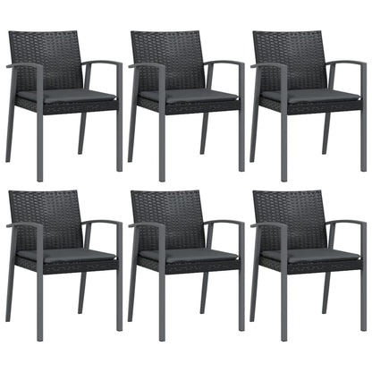 vidaXL Chaises de jardin avec coussins 6 pcs Noir 56,5x57x83cm Résine tressée