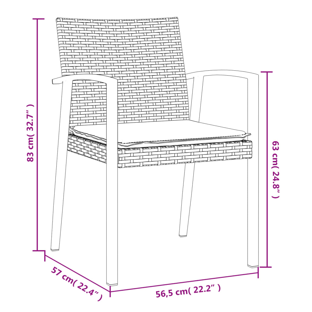 vidaXL Chaises de jardin avec coussins 6 pcs Noir 56,5x57x83cm Résine tressée