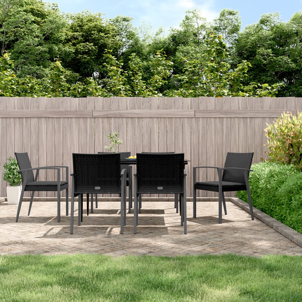 vidaXL Chaises de jardin avec coussins 6 pcs Noir 56,5x57x83cm Résine tressée