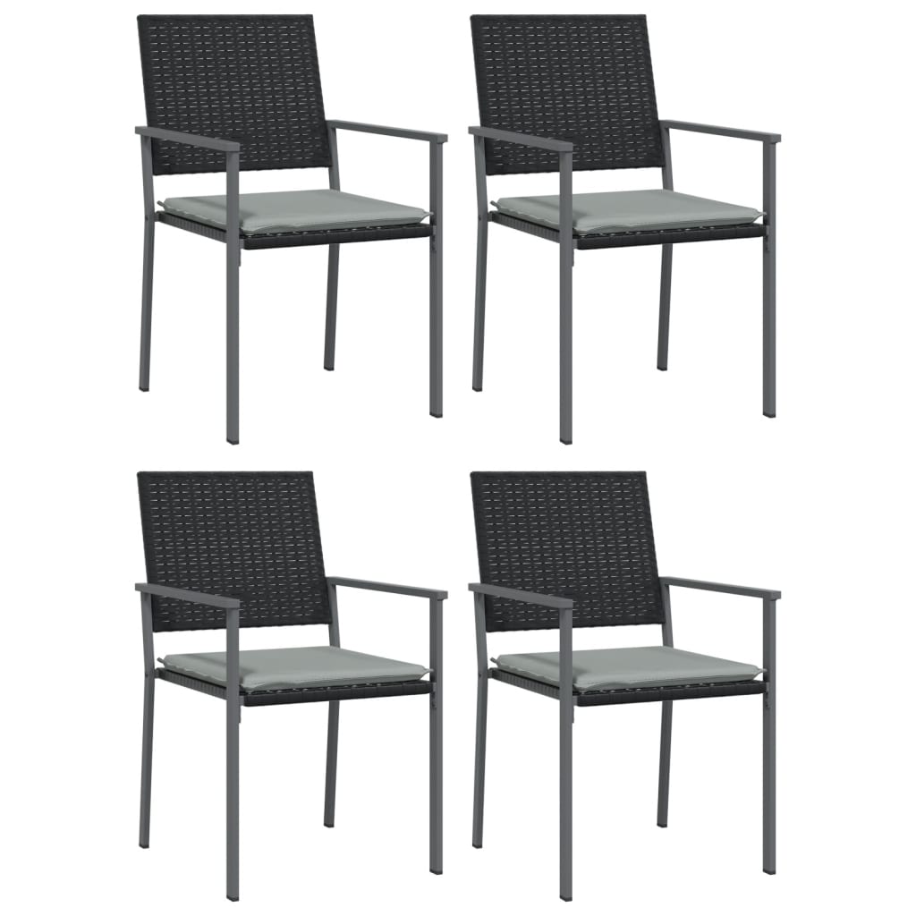 vidaXL Chaises de jardin avec coussins 4 pcs Noir 54x62,5x89cm Résine tressée
