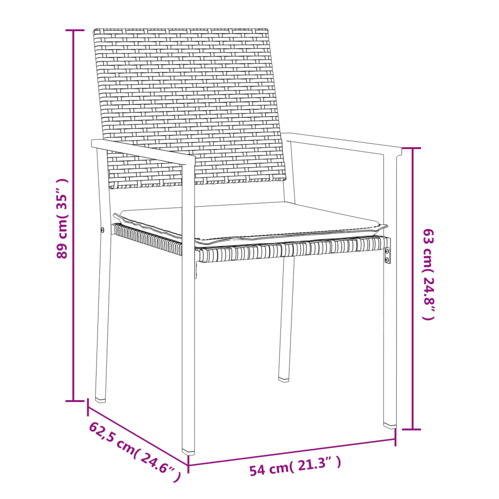 vidaXL Chaises de jardin avec coussins 4 pcs Noir 54x62,5x89cm Résine tressée