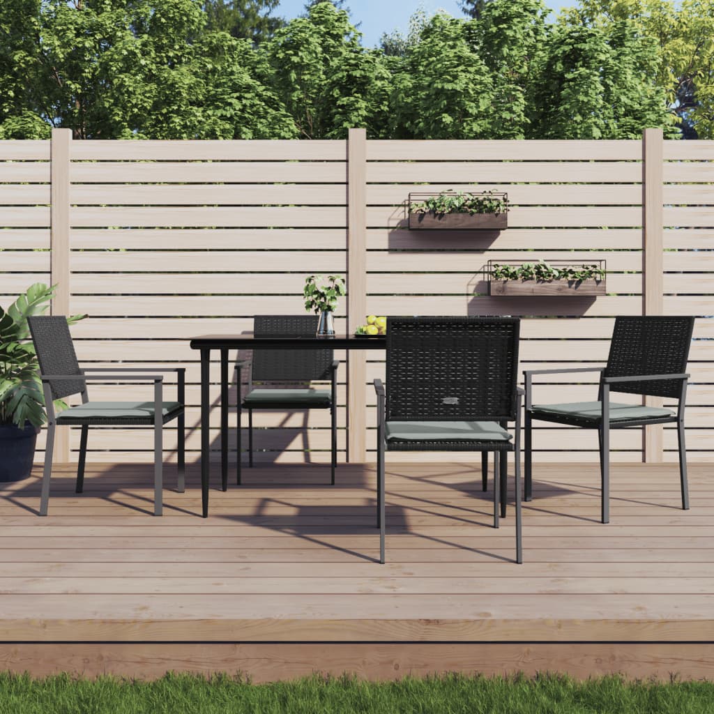 vidaXL Chaises de jardin avec coussins 4 pcs Noir 54x62,5x89cm Résine tressée
