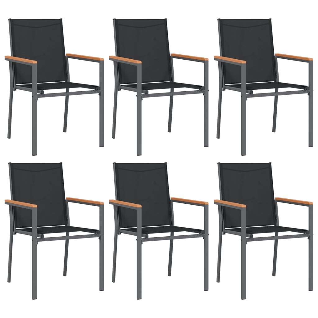 vidaXL Chaises de jardin 6 pcs Noir 55x61,5x90 cm textilène et acier