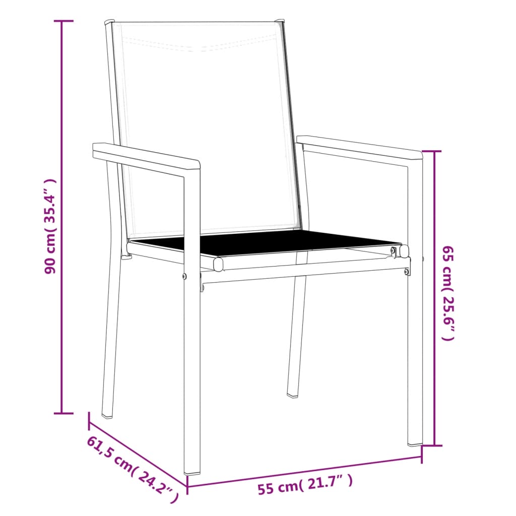 vidaXL Chaises de jardin 6 pcs Noir 55x61,5x90 cm textilène et acier