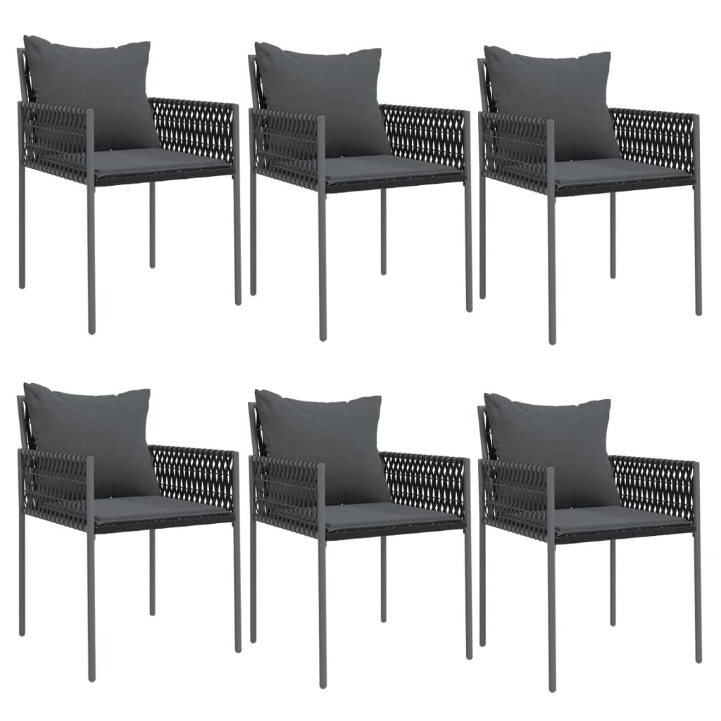 vidaXL Chaises de jardin avec coussins 6 pcs Noir 54x61x83 cm Résine tressée