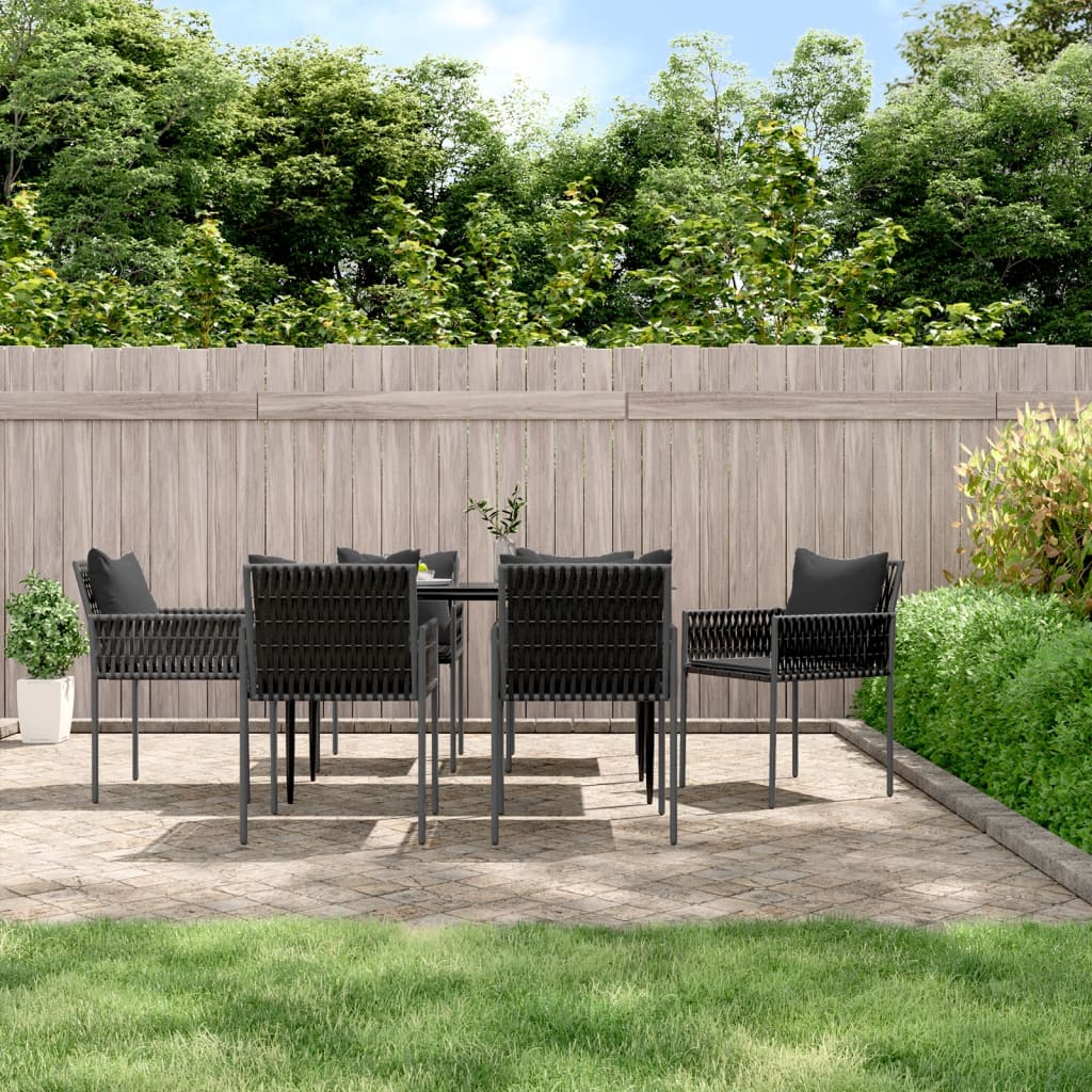 vidaXL Chaises de jardin avec coussins 6 pcs Noir 54x61x83 cm Résine tressée