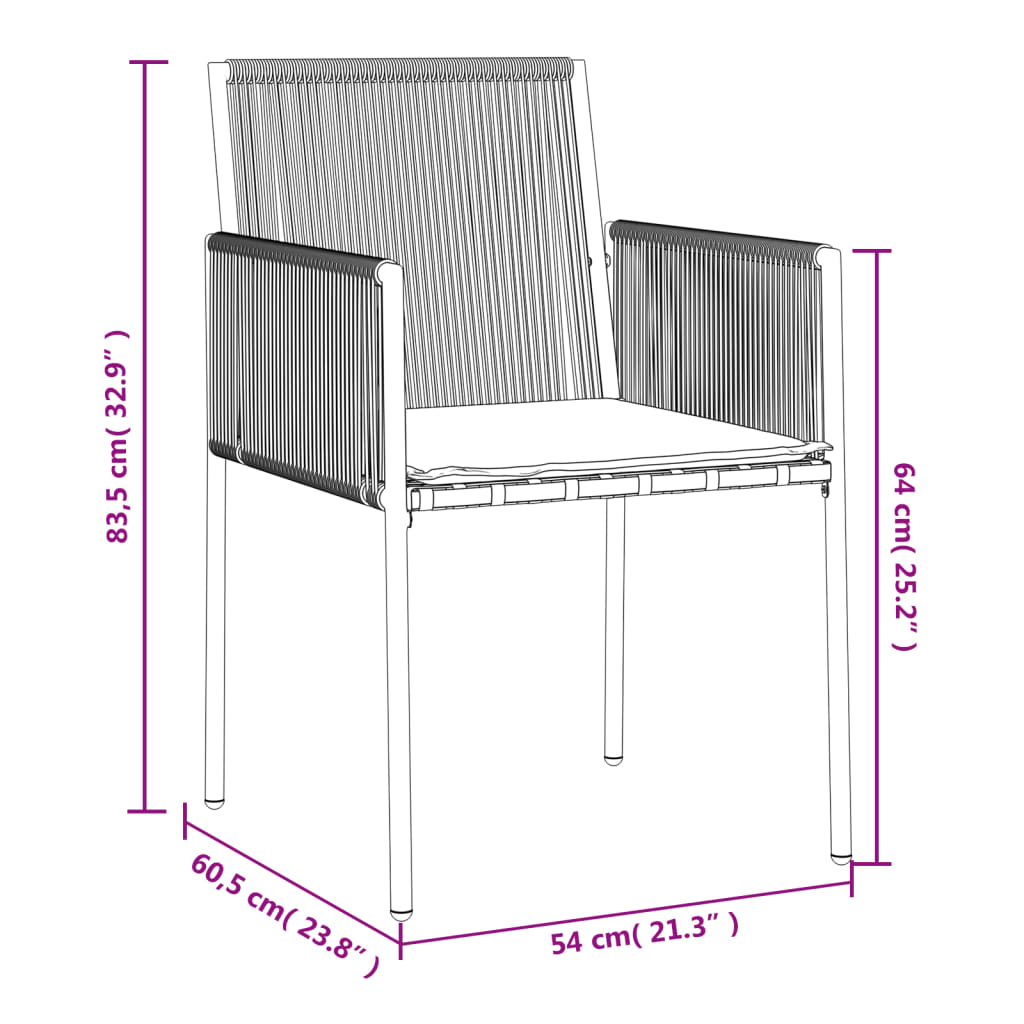 vidaXL Gartenstühle mit Kissen 6 Stk. Schwarz 54x60,5x83,5 cm