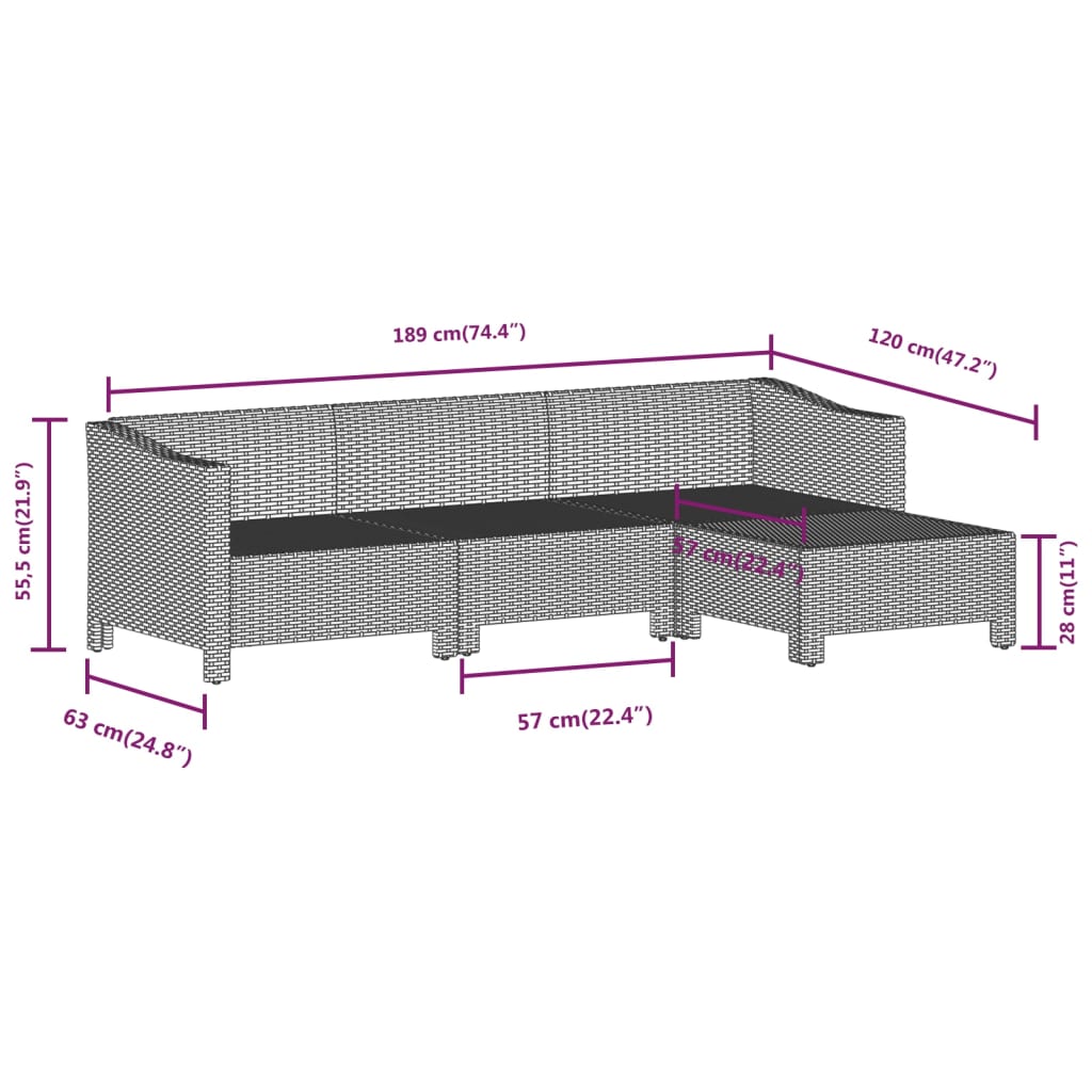 vidaXL Salon de jardin 4 pcs avec coussins Gris Résine tressée