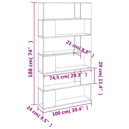 vidaXL Bücherregal/Raumteiler Grau Sonoma 100x24x188 cm