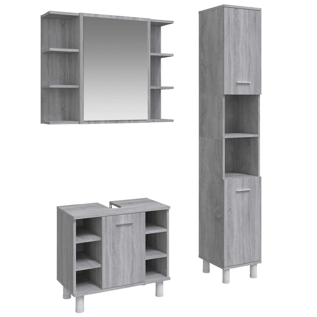 vidaXL 3-tlg. Badmöbel-Set Grau Sonoma Holzwerkstoff