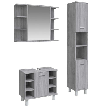 vidaXL 3-tlg. Badmöbel-Set Grau Sonoma Holzwerkstoff
