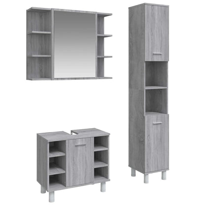 vidaXL 3-tlg. Badmöbel-Set Grau Sonoma Holzwerkstoff