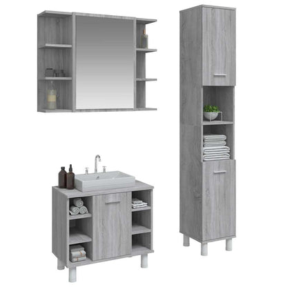 vidaXL 3-tlg. Badmöbel-Set Grau Sonoma Holzwerkstoff