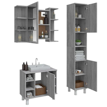 vidaXL 3-tlg. Badmöbel-Set Grau Sonoma Holzwerkstoff