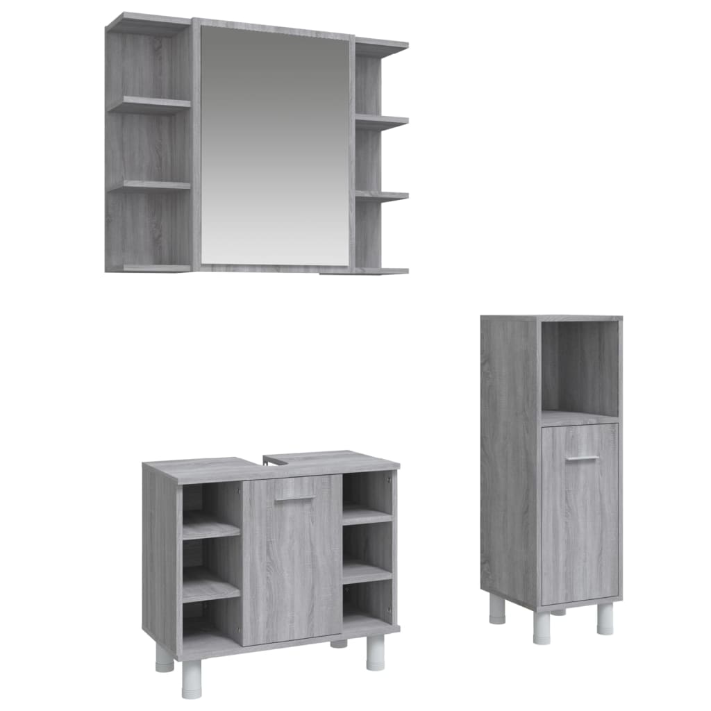 vidaXL Ensemble de meubles de salle de bain 3 pcs Gris Aggloméré Sonoma