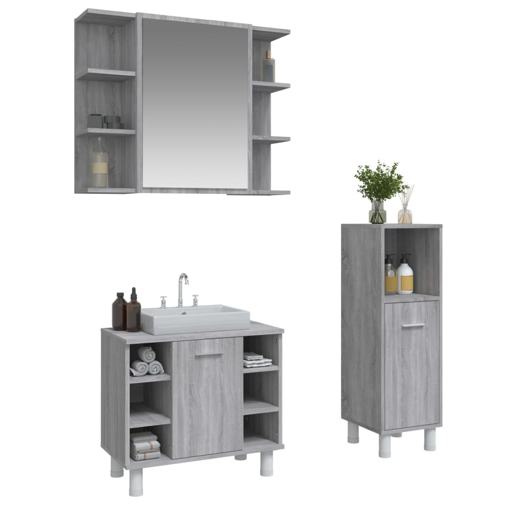 vidaXL Ensemble de meubles de salle de bain 3 pcs Gris Aggloméré Sonoma