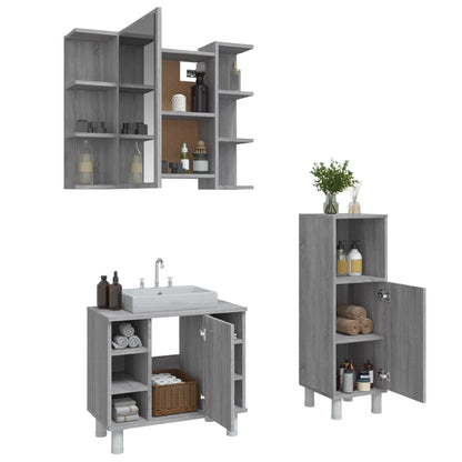 vidaXL Ensemble de meubles de salle de bain 3 pcs Gris Aggloméré Sonoma