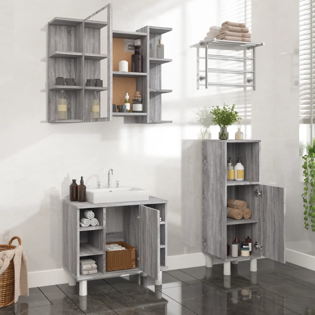 vidaXL Ensemble de meubles de salle de bain 3 pcs Gris Aggloméré Sonoma